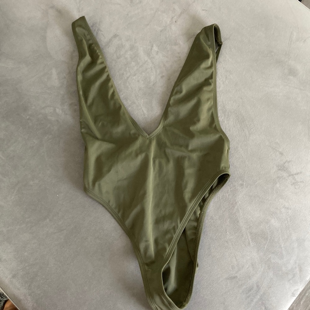 Olive green low plunge one piece - Picture 2 of 4